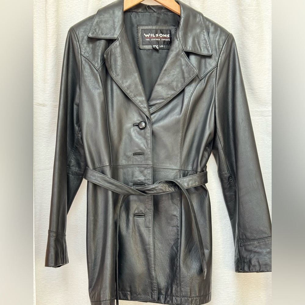 Vintage Wilson Women's Black Leather Belted Jacket
